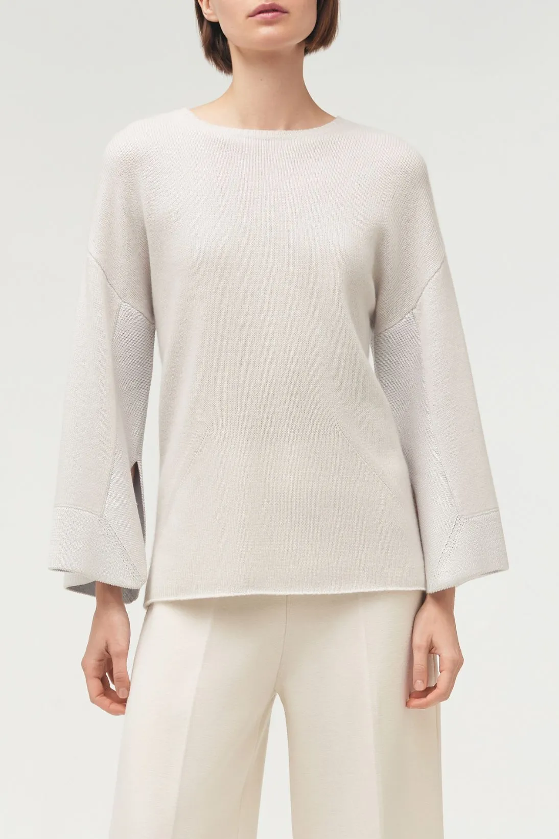 SLIT SLEEVE SWEATER W/ SILK FRAMING