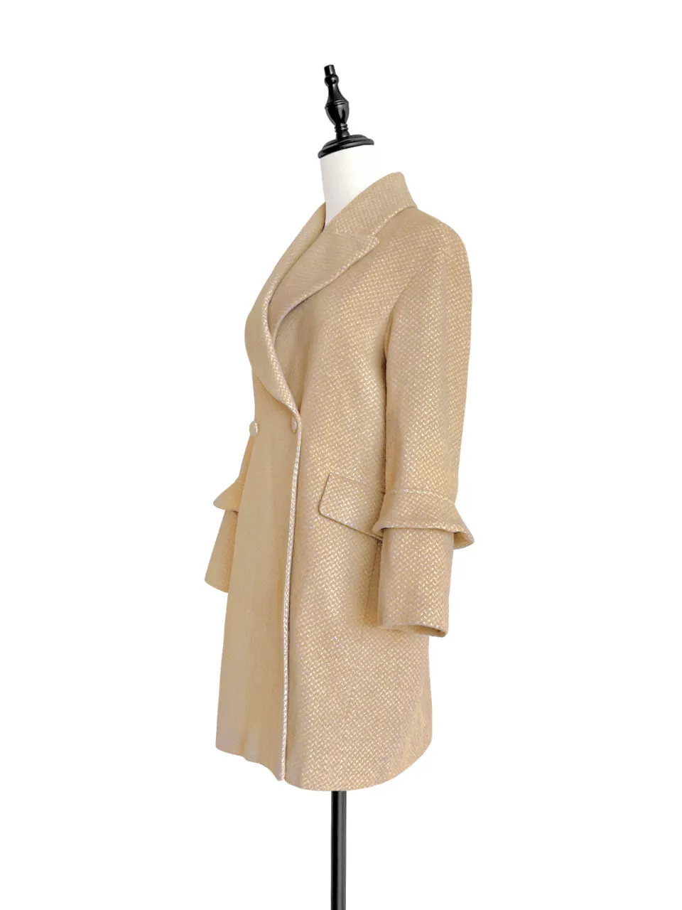 Surprise Sale! Beige Ruffle Trimmed Woollen Cocoon Coat