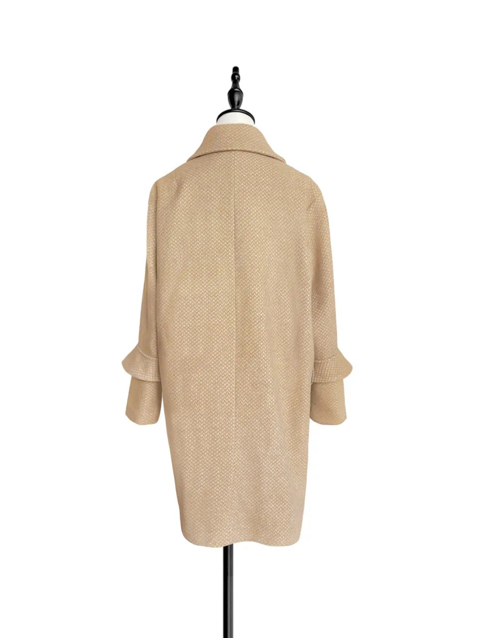 Surprise Sale! Beige Ruffle Trimmed Woollen Cocoon Coat