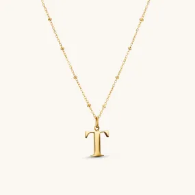 T Initial Pendant Necklace In Gold