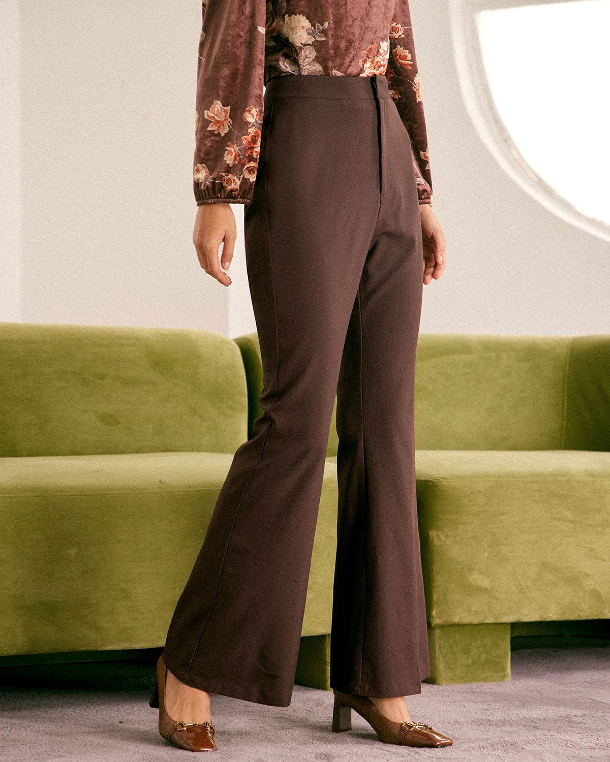 The Coffee Zip Fly High-waisted Flare Pants