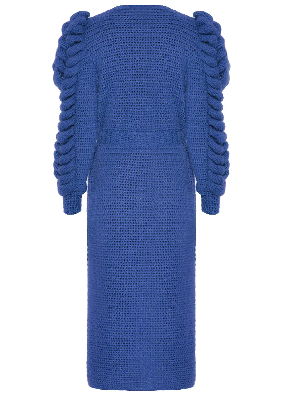 TRIPLE SLEEVES BLUE KNITTED COAT