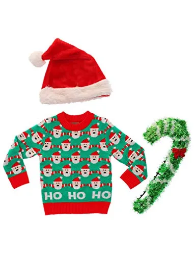 Tstars Cute Santa Claus Ugly Christmas Sweater Ho Ho Holiday Boys Girls Toddler Sweater 4T Multicolor