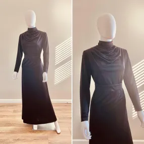 Vintage 1970s Lilli Diamond Couture Black Dress / 70s floor length maxi party formal goth Size M