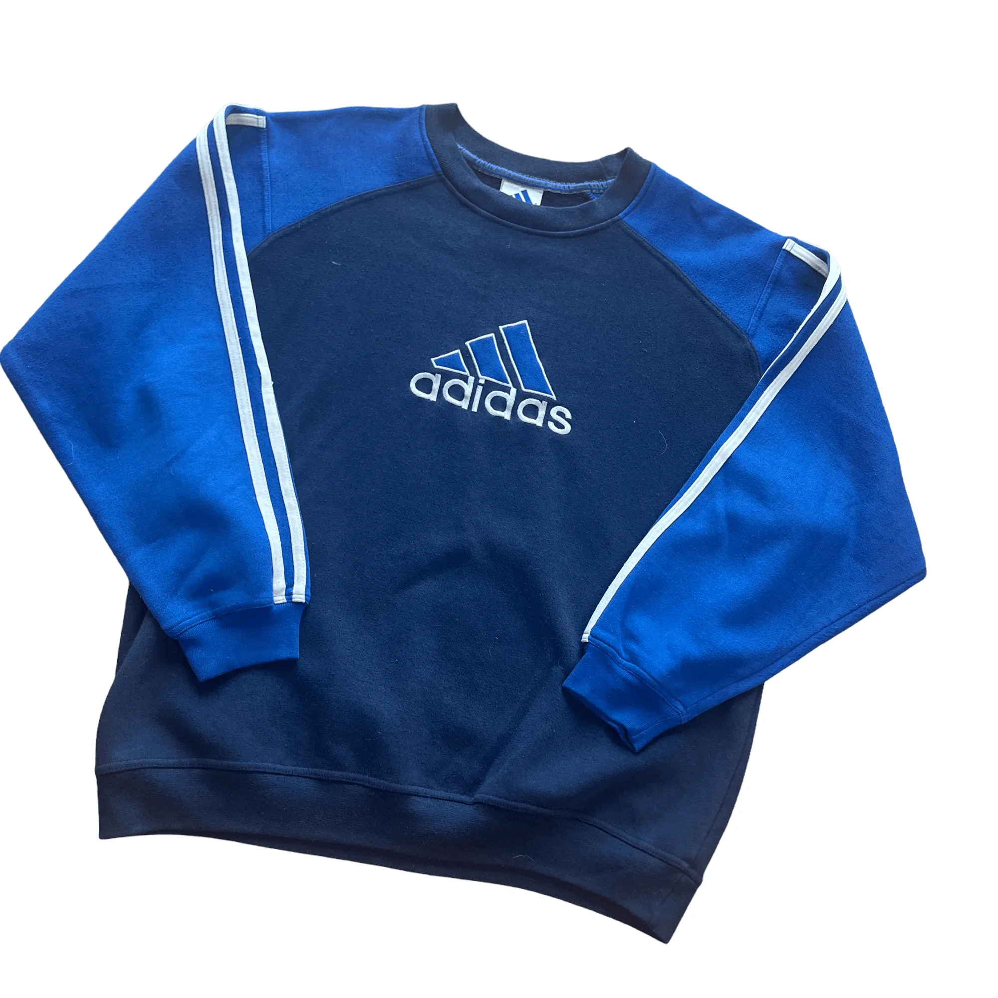 Vintage 90s Navy Blue Adidas Spell-Out Sweatshirt - Extra Large