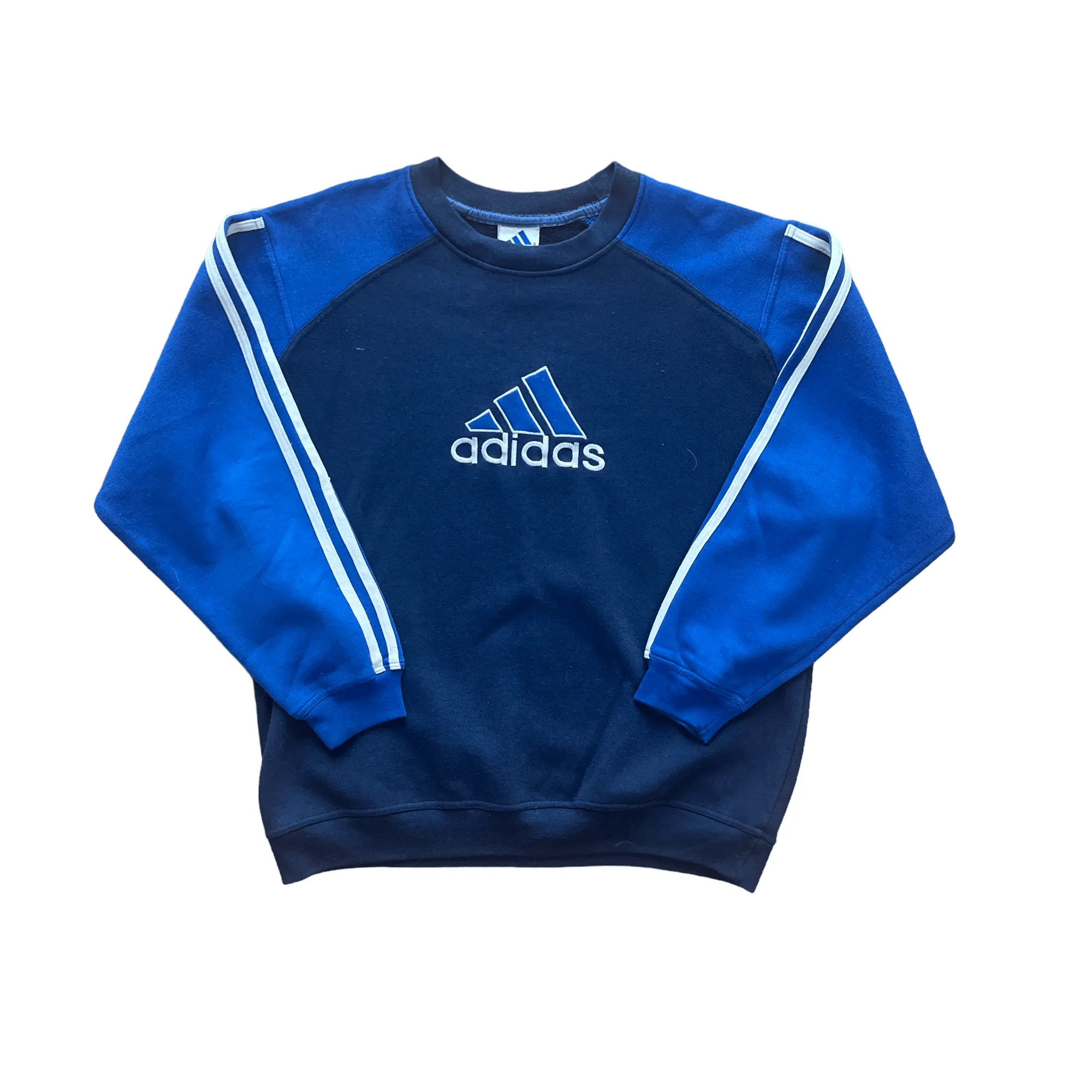 Vintage 90s Navy Blue Adidas Spell-Out Sweatshirt - Extra Large