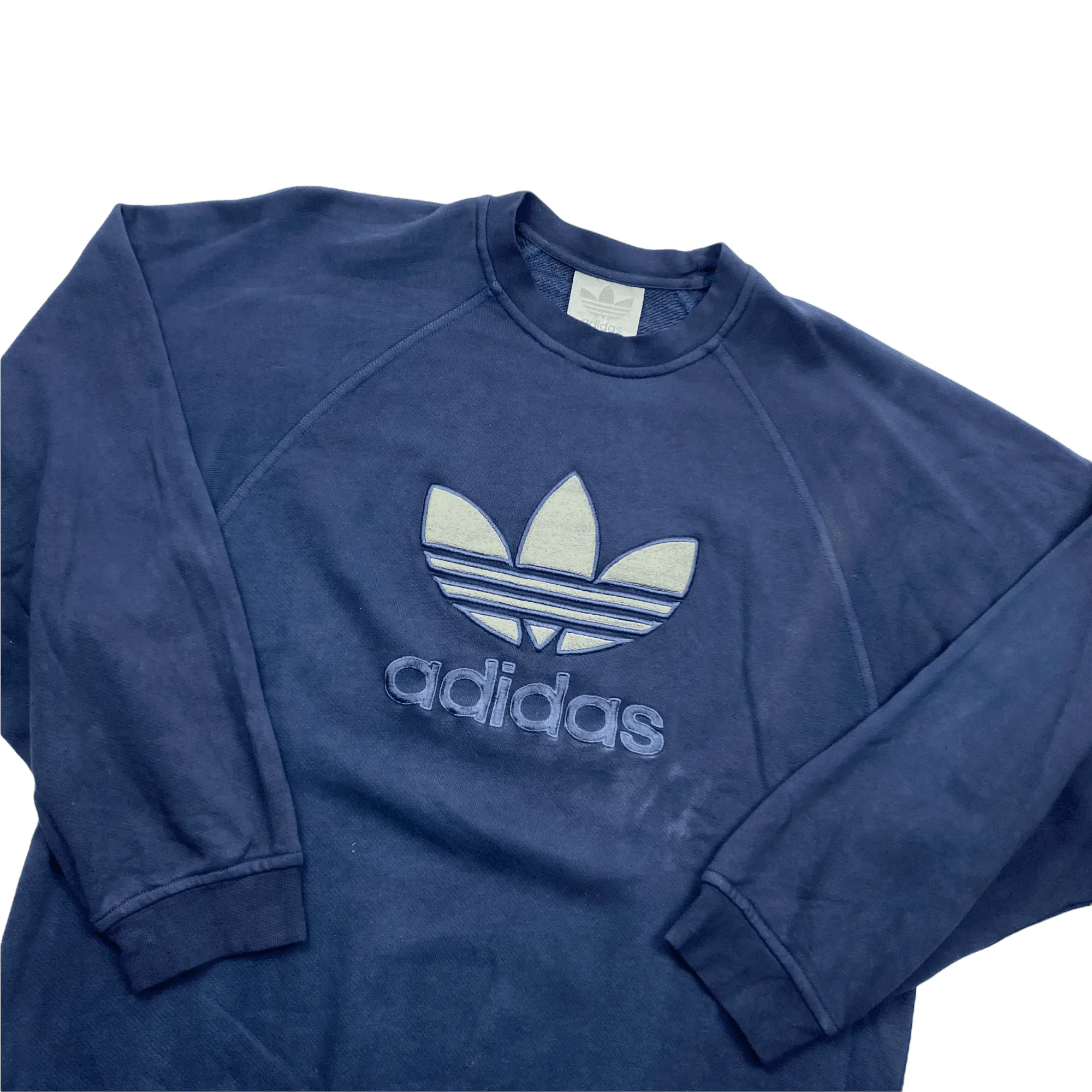 Vintage 90s Navy Blue Adidas Spell-Out Sweatshirt - Large