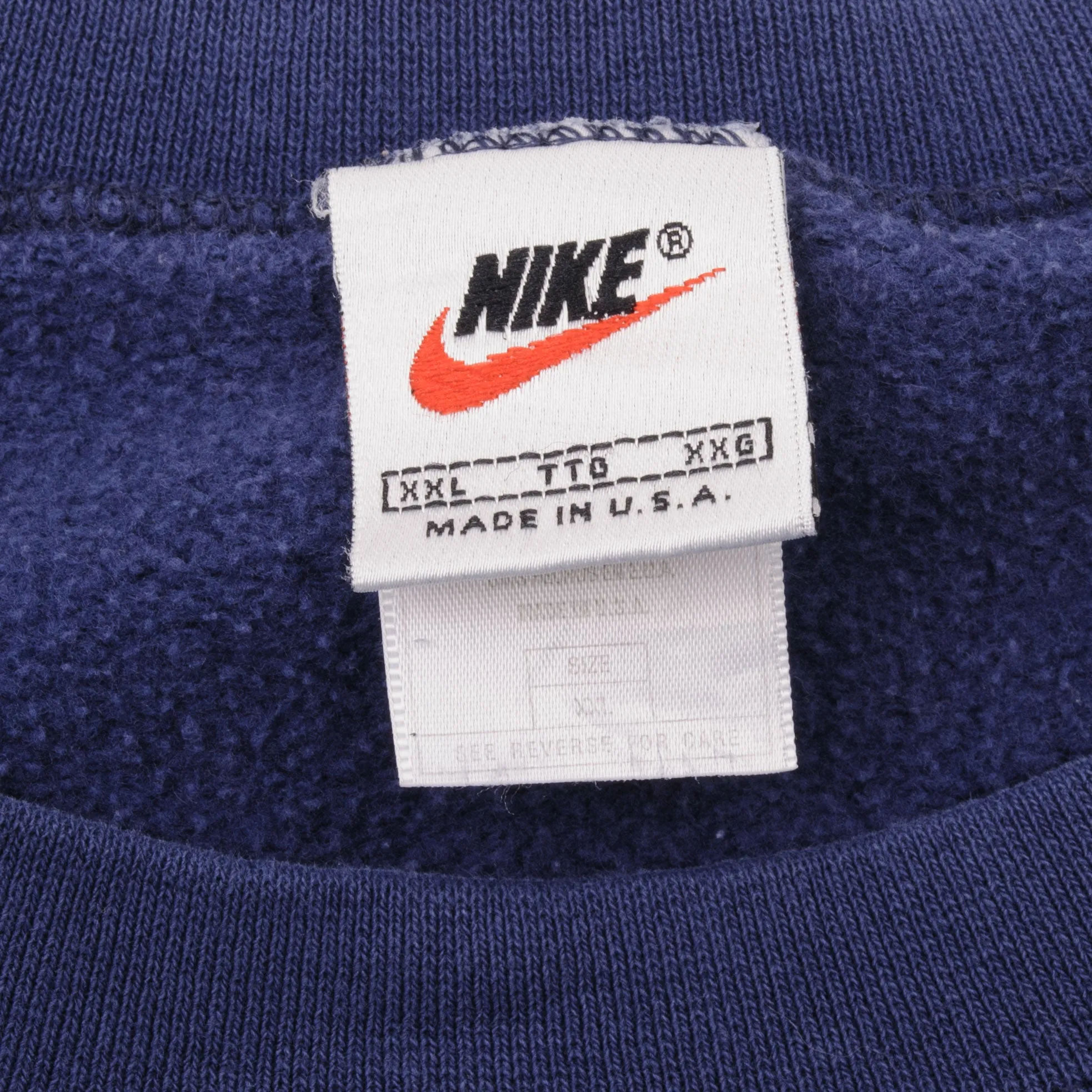 VINTAGE CLASSIC NIKE SWOOSH NAVY BLUE SWEATSHIRT 1990S 2XL MADE IN USA