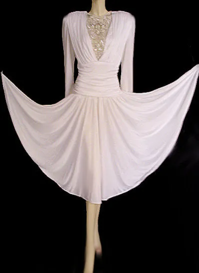 *VINTAGE MICHAEL MARCELLA DRAPED GODDESS WEDDING DRESS / COCKTAIL DRESS ENCRUSTED WITH SPARKLING SEQUINS, PEARLS & GOLD SHOT