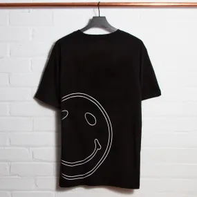 White Outline Side Smiley - Tshirt - Black