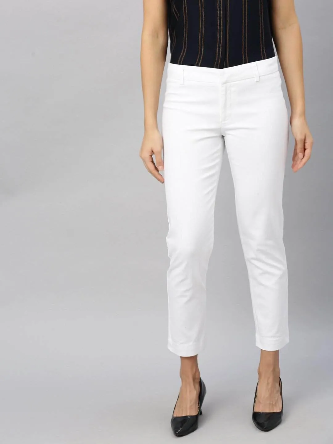 Women's Cotton Lycra White Regular Fit Pant