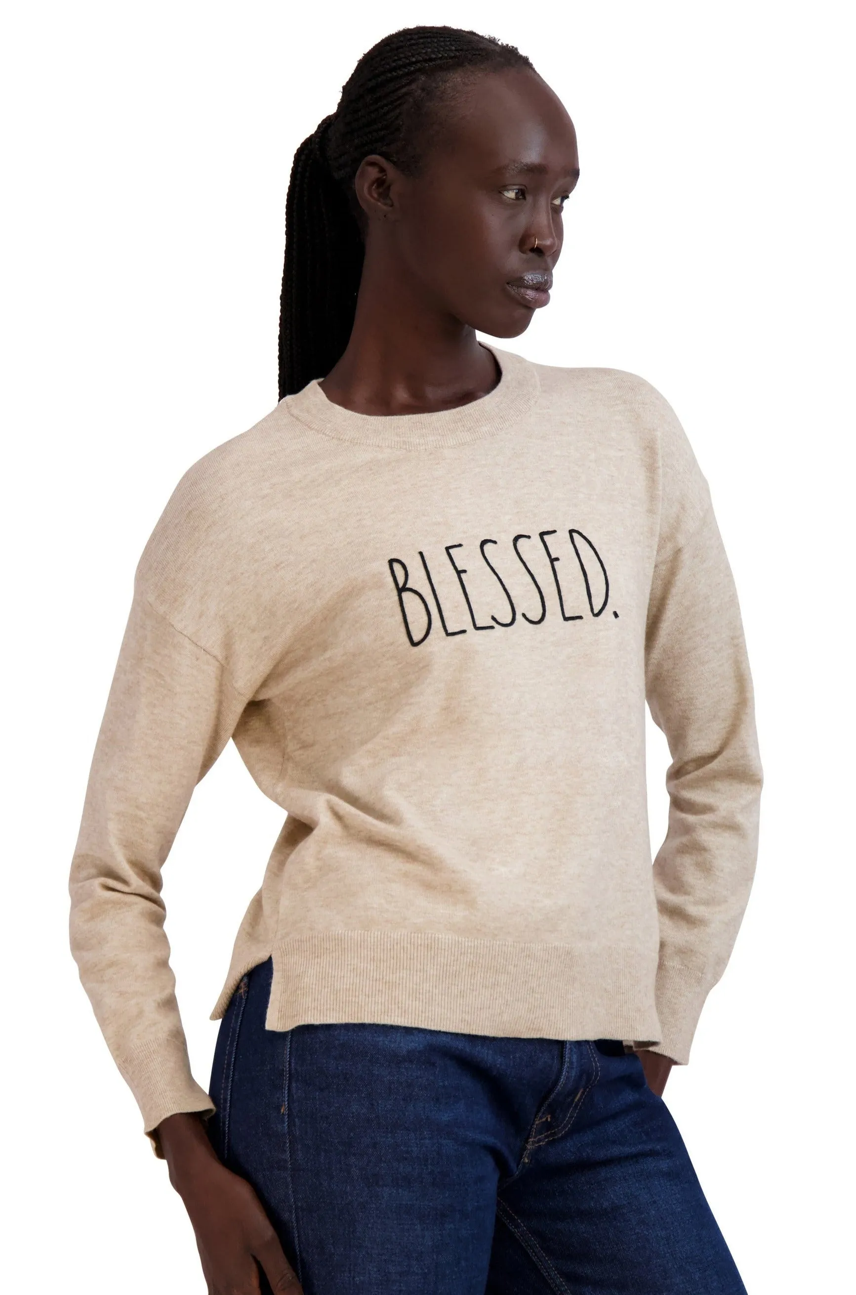 Women's Embroidered "BLESSED" Knit Sweater