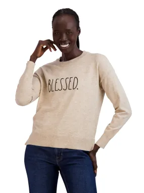 Women's Embroidered "BLESSED" Knit Sweater