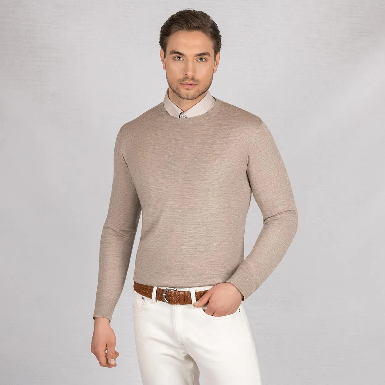 Wool Pullover Light Round Neck Men