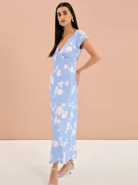 Woolf Short Sleeve Floral Slip Dress in Blue