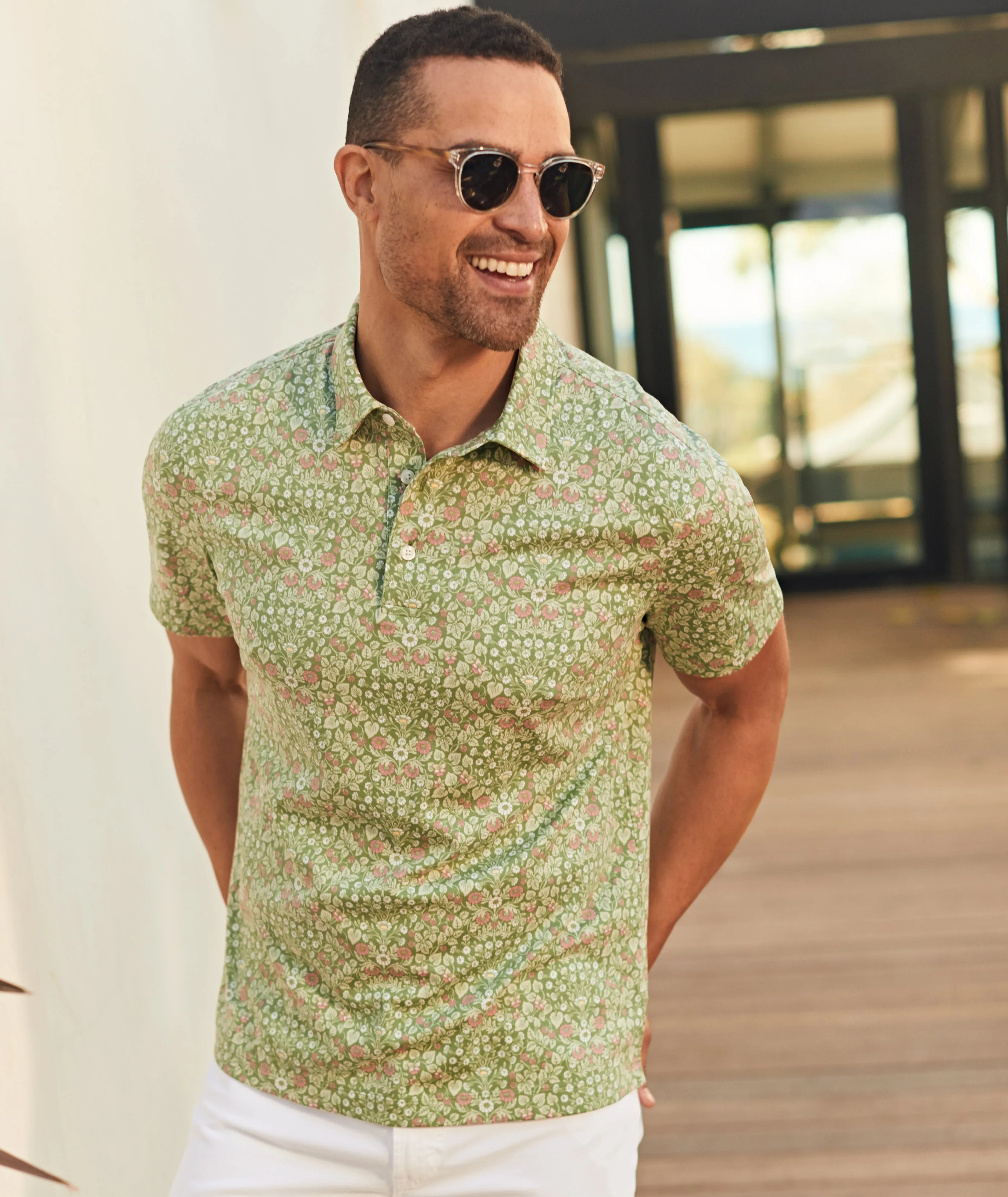 Wrinkle-Free Polo With Floral Print - FINAL SALE