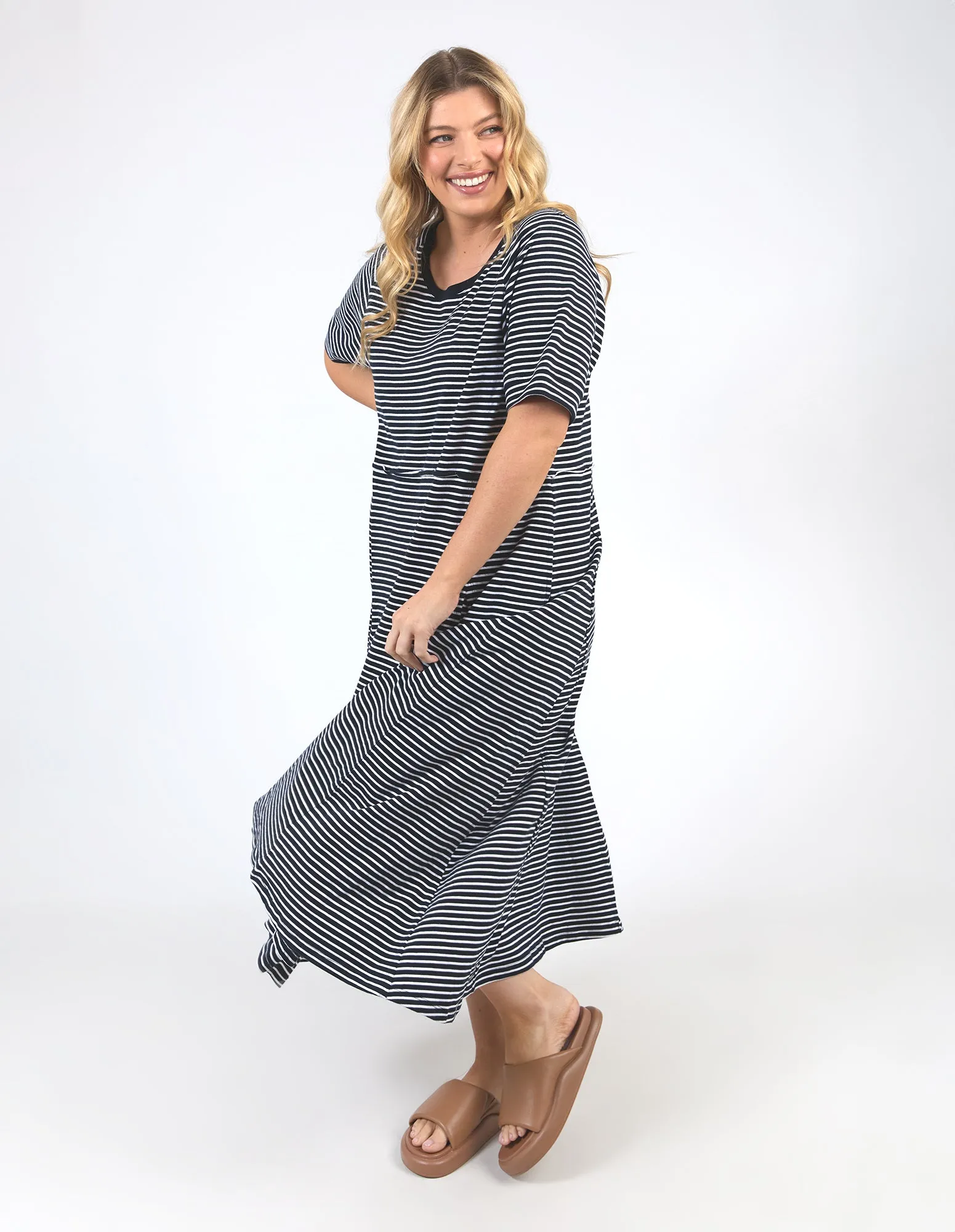 York Midi Dress Stripe Navy/White Stripe